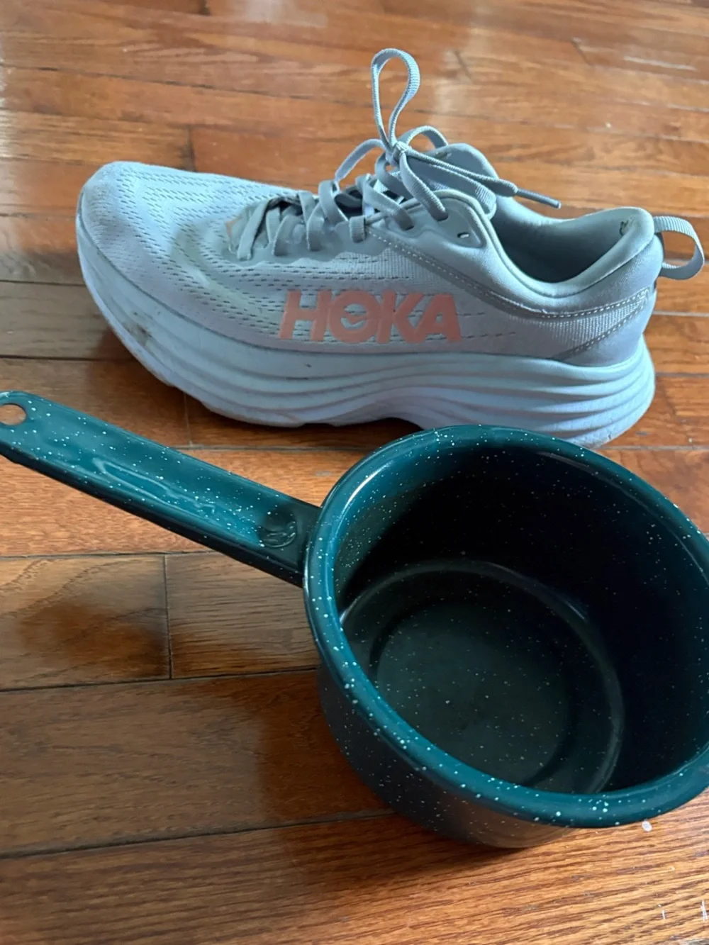 Vintage Green Speckled Enamel Saucepan